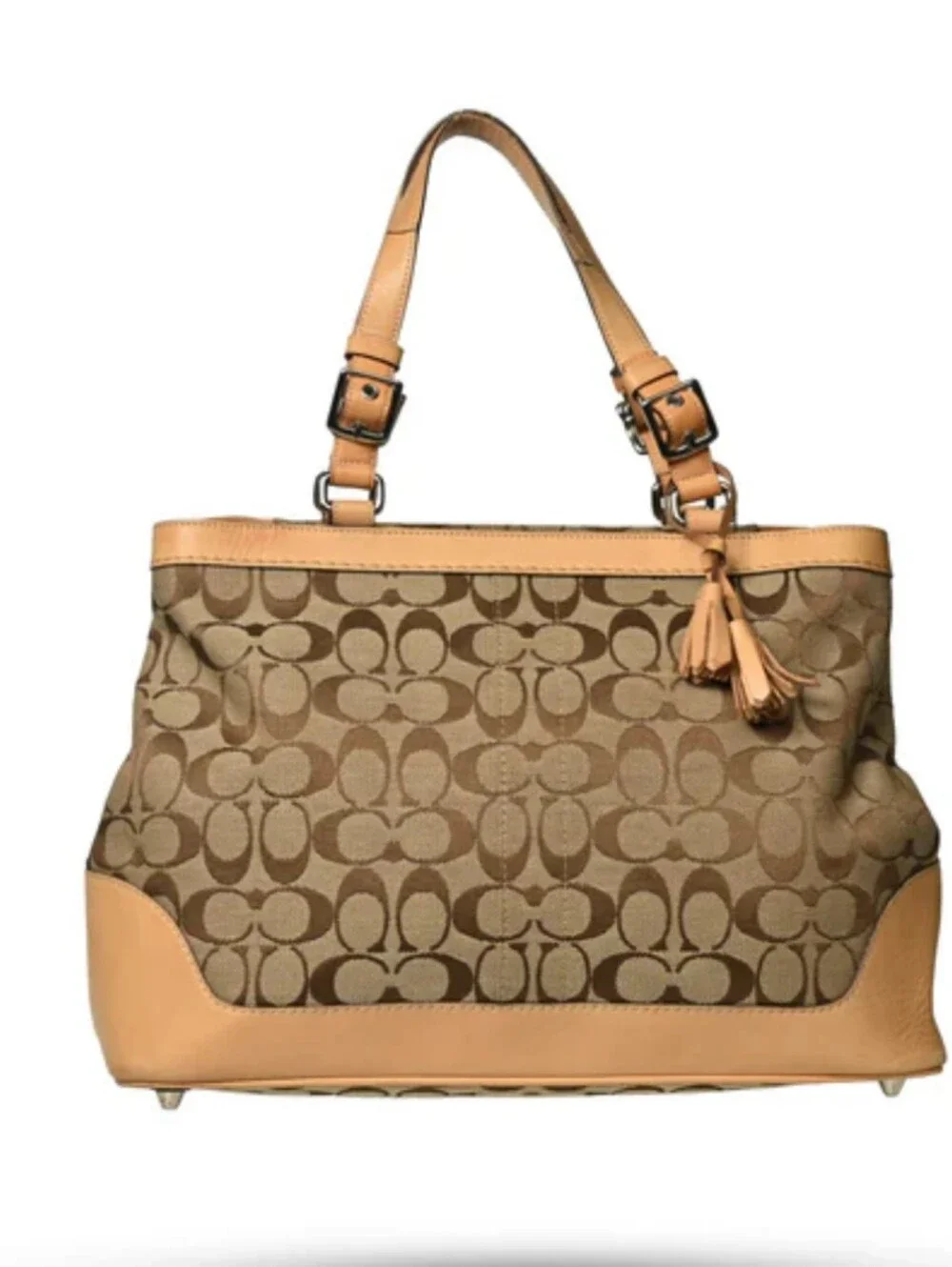 Vintage Y2K Coach Hamptons Signature Carryall Shoulder Bag 6830 Jacquard Tan